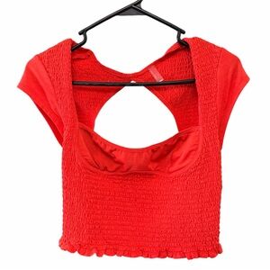 Free People Movement Strike A Pose Red Smocked Crop Top